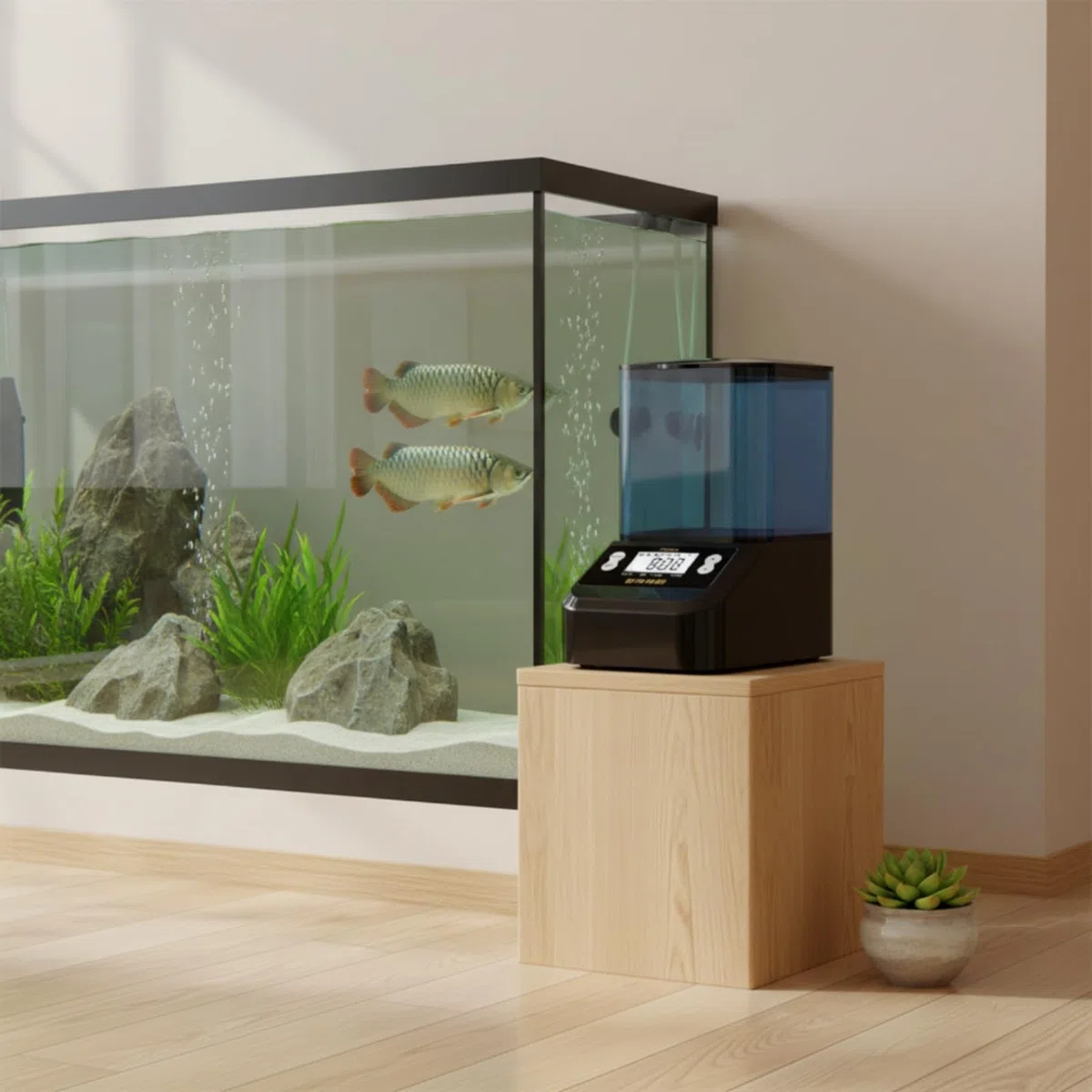 Aquarium-Futtautomat mit digitalanzeige großes fassungsvmögen futtautomat mit zeitschaltuhr leicht einzurichten fischfuttspend für koiteich, Schwarz, 1000ml Doppelbatterie Große Partikel
