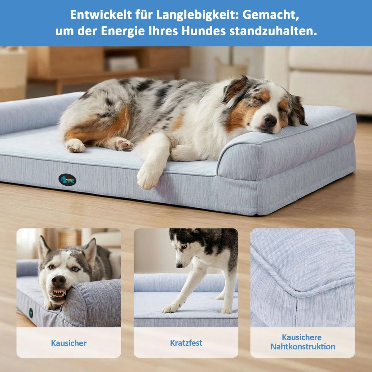 Ownpets Kühlendes Hundebett für Mittelgroße Hunde, Q-MAX>0.4 Orthopädisches Hundekorb mit Seiten, Hundesofa mit abnehmbarem Bezug & wasserdichter Innenlage,rutschfest (XL (121 x 81 x 19 cm))