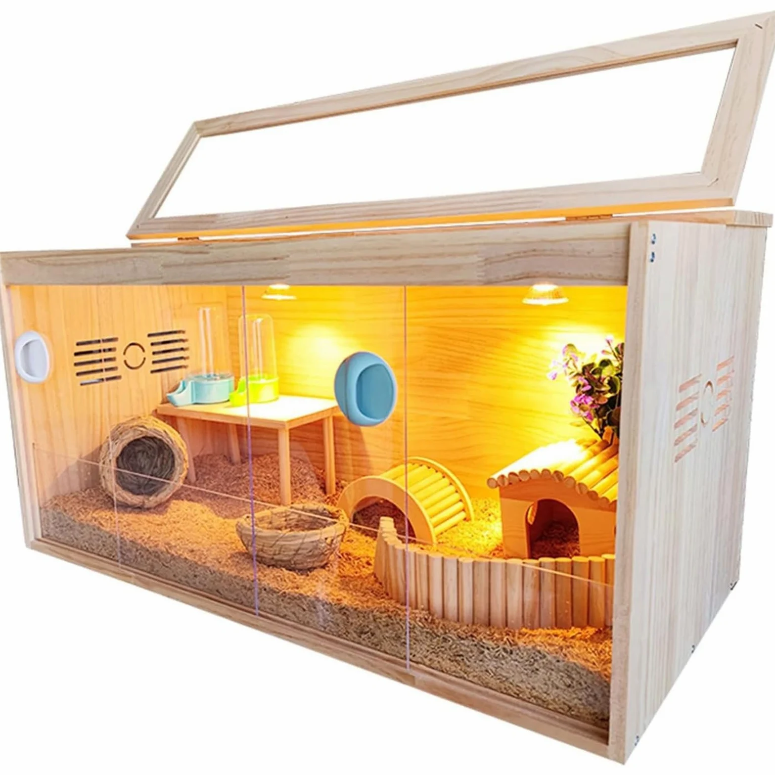 Kleintier-Lebensraum mit Zubehör, Haustierkäfig aus Holz für Kaninchen, Meerschweinchen, Hamster, Hühnerfutterbox, ideales Haustiergehege für kleine Haustiere