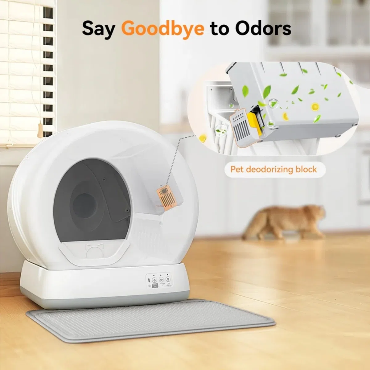 MeoWant Selbstreinigende Katzentoilette, große Kapazität, automatische Katzentoilette mit integrierten Sicherheitssensoren, APP-Steuerung, geruchsfrei für mehrere Katzen, mit Matte & Liner