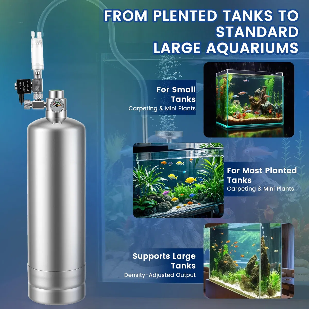 2L CO2 Anlage Aquarium Komplett-Set, Edelstahl CO2-Generator mit CO2 Flasche, Kohlenstoffdioxid-Reaktor-Kit mit Magnetventil Diffusor Blasenzähler für Aquarienpflanzen
