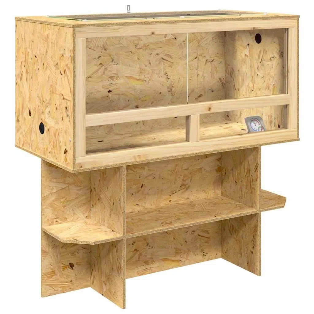 OSB Terrarium für Reptilien mit Schiebetür, 100 x 50 x 100 cm, braun, robuste OSB & Glas Konstruktion mit schwebenden Regalen, ideal für Reptilien und Nager