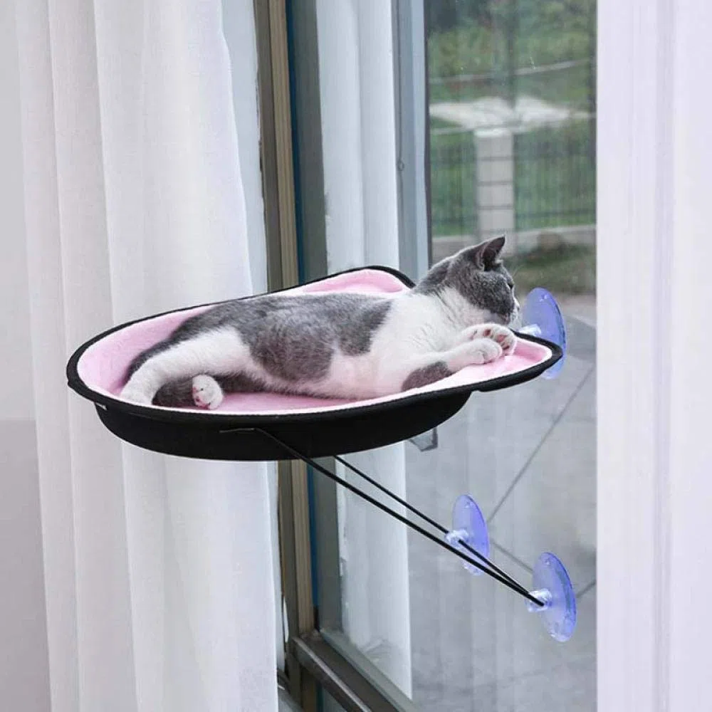 Katzenhängematte Rosa Katzenfenster Barsch Hängematte Fenster Montiert Katzenbett Kühlung Leinwand Saugnäpfe Sonnenbad Hängemattenbett 2St