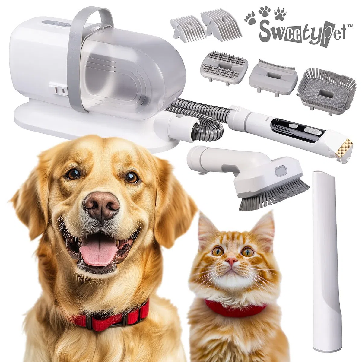 Hundeschermaschine: 8in1-Haustier-Schermaschine, Fellsauger, Föhn-Funktion und Bürsten (Tierhaarschneider, Schermaschine Hund, Pet)