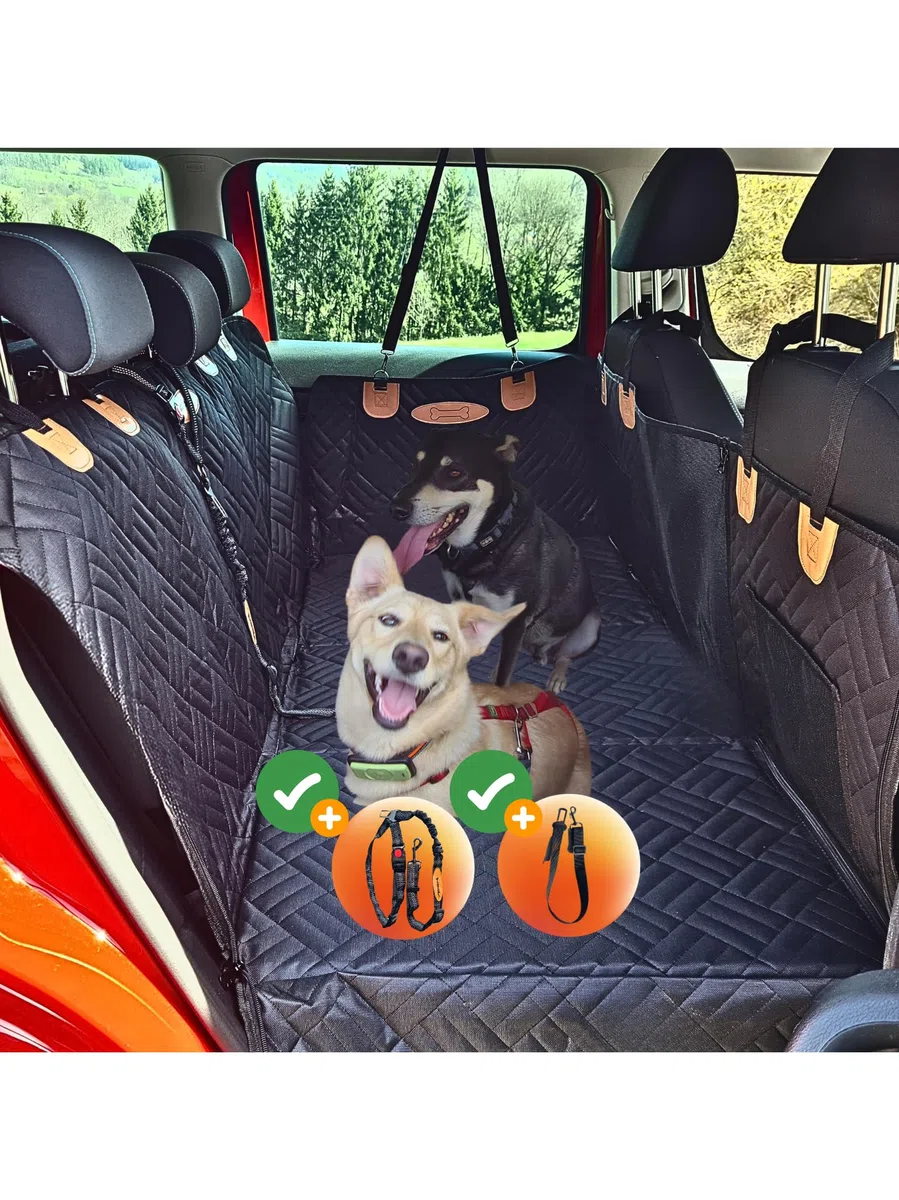 Hundedecke Auto Rückbank „Nalu“ – extra breite, verstärkte Liegefläche, wasserdicht & Kratzfest – Rücksitzschutz mit großen Zippergriffen, Seitenschutz und Sichtfenster