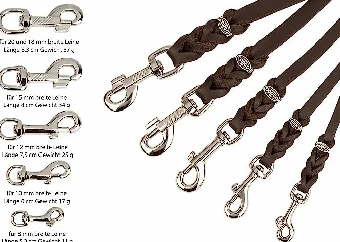 Hundeleine Leder 10m große Hunde – Schleppleine [ohne Handschlaufe] Lederleine Hund geflochten leicht – Führleine & Trainingsleine aus robustem Rindsleder mit Chrom Karabiner, Dog Leash 12mm, Braun