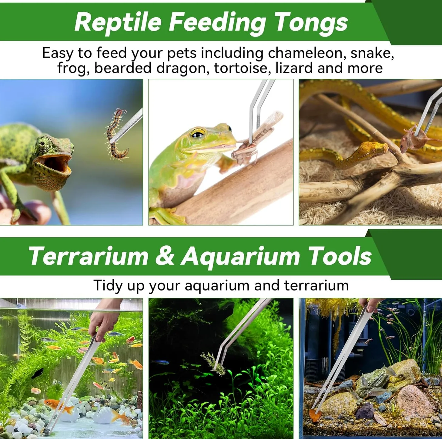 Lange Aquarium-Pinzette – 27 cm gebogene Pinzette, Edelstahl, Reptilien-Futterzange, Terrarium, Aquascape Werkzeuge, Futterspender für Eidechsen, Bartagamen, Schlangenbecken, Aquarium-Zubehör, 2 Stück