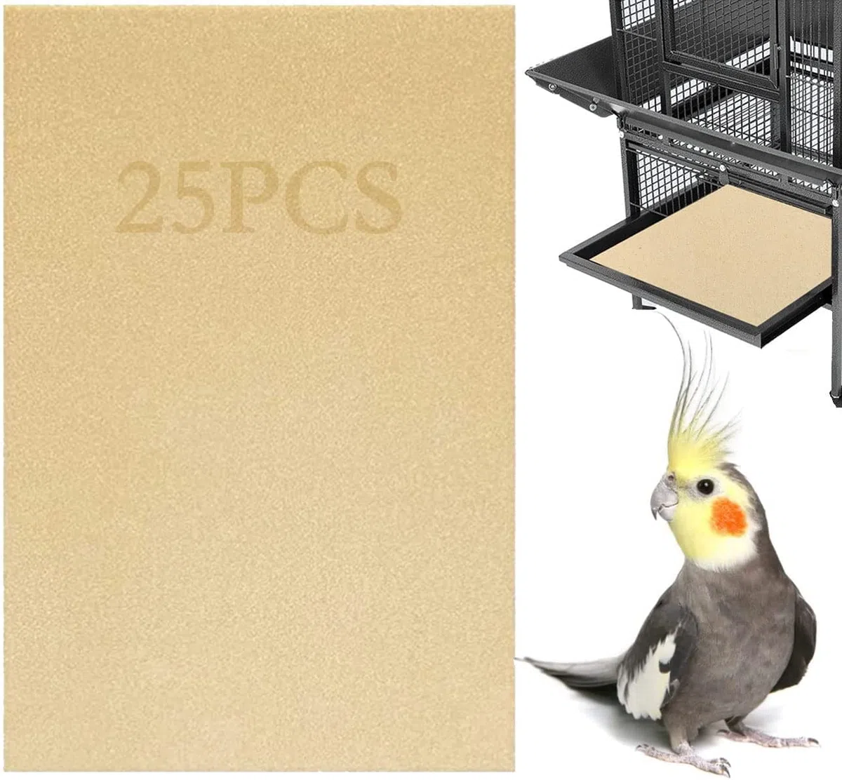 Kiespapier für Vogelkäfig, 27,9 x 43,2 cm, speziell für Vogelkäfige im Meer und Sand, ideal für harte Vögel, sicher, sauber und einfach für verbesserte Verdauung, 25 Stück