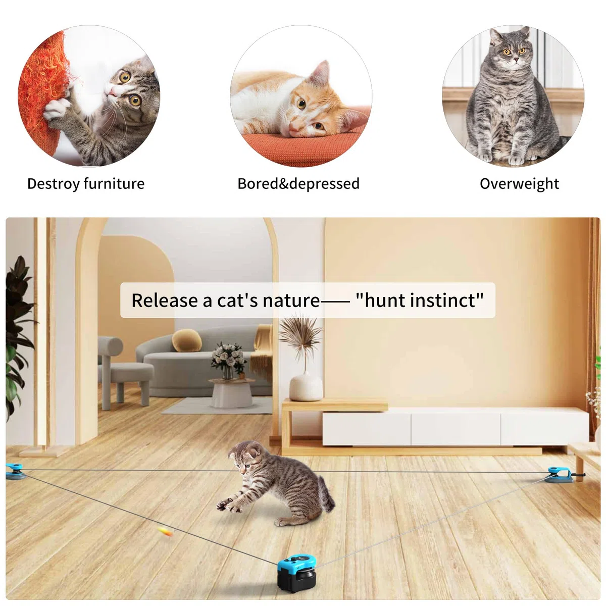 AsFrost Verbessertes interaktives Katzenspielzeug für Indoor-Katzen, Auto/manuelle Steuerung, DIY-Katzen-Feder-Maus-Spielzeug, Laufband für gelangweilte Kätzchen, Welpen, Spielen, Jagd, geistige