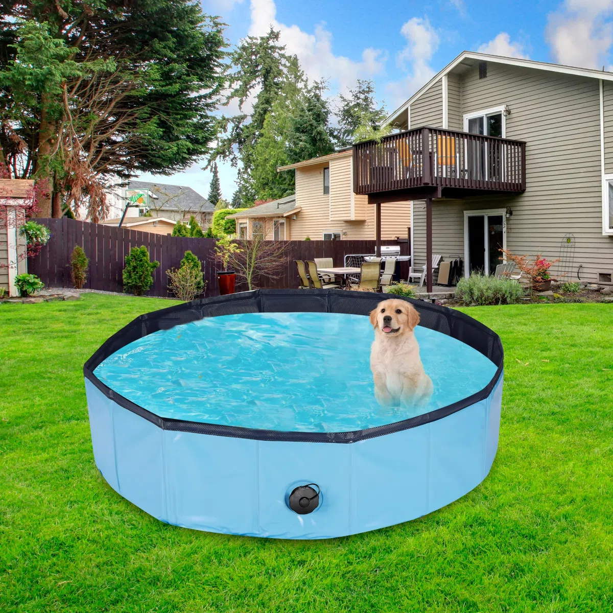 Hundepool, 120x30CM Faltbarer Swimmingpool für Katzen und Hunde, rutschfeste und Verschleißfeste PVC Hundebadewanne Geeignet für Große, Mittlere und Kleine Hunde