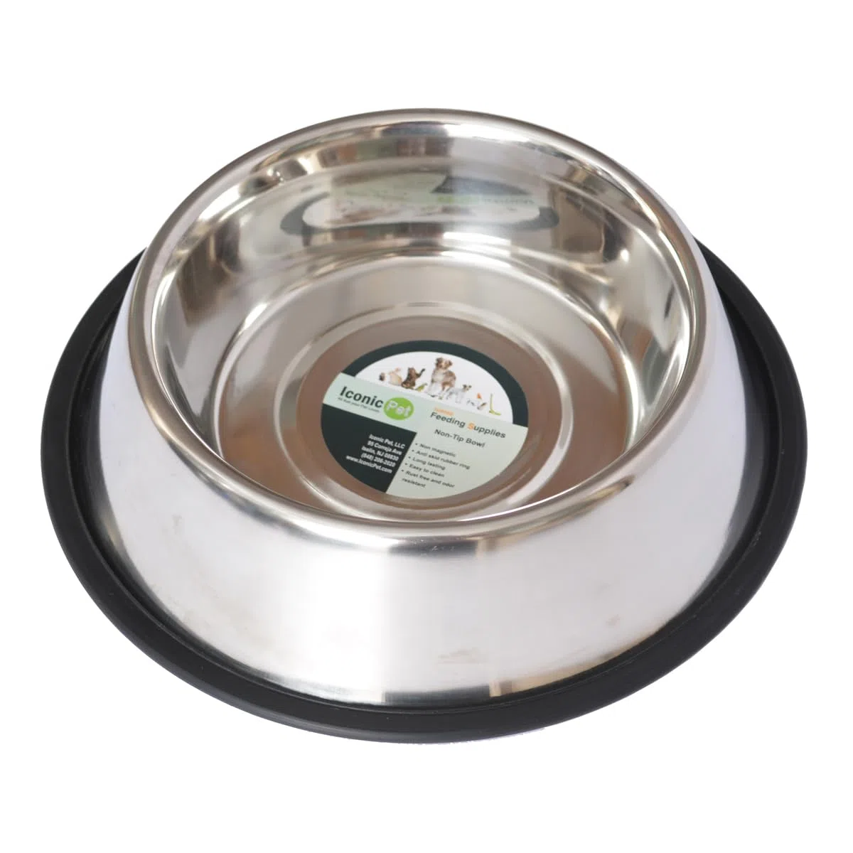 Iconic Pet Edelstahl-Futternapf für Haustiere mit Gummiring in verschiedenen Größen - Rostfrei, für Hunde und Katzen, spülmaschinenfest, geräuschfrei, rutschfest und stabil, 4 Cup/32 oz., Silber