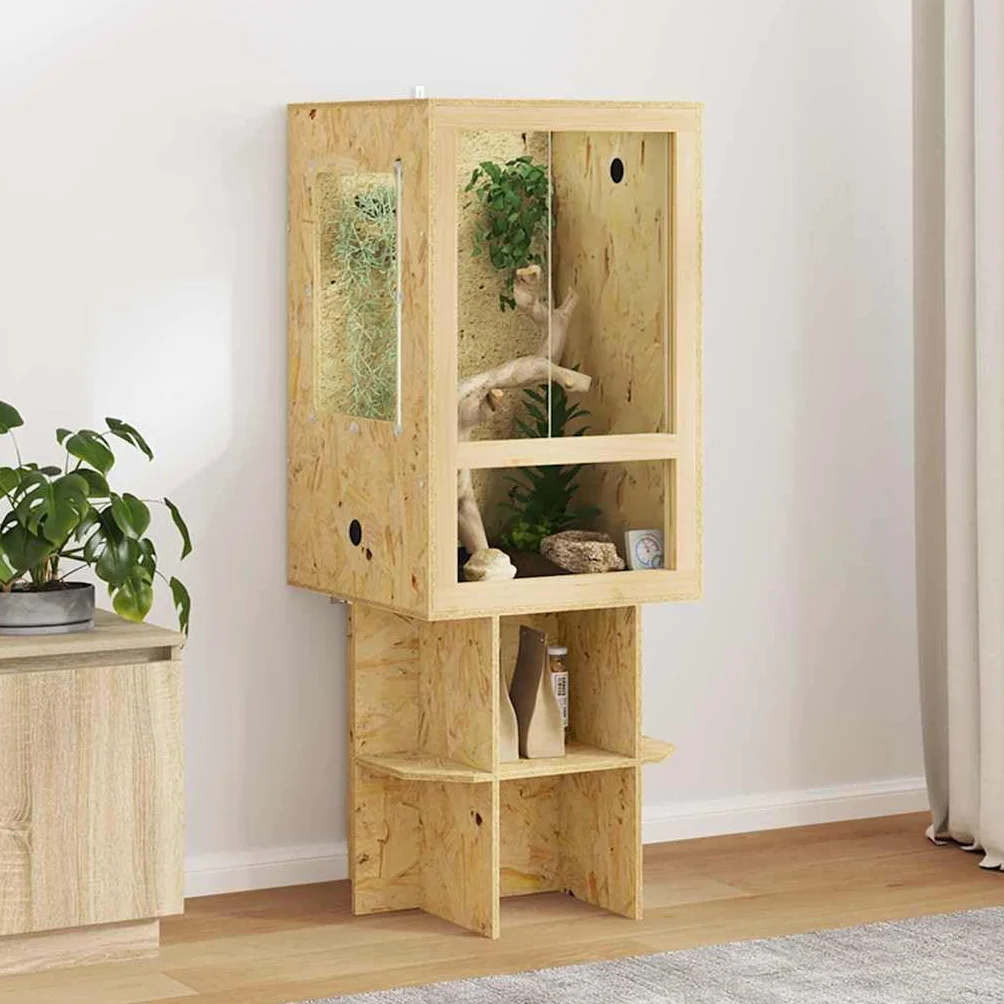 Terrarium Braun OSB 50 x 50 x 130 cm mit Glasschiebetür und Belüftung, vielseitiges Reptilienhaus für Schlange, Amphibie, Vivarium, Paludarium und Wüstenterrarium