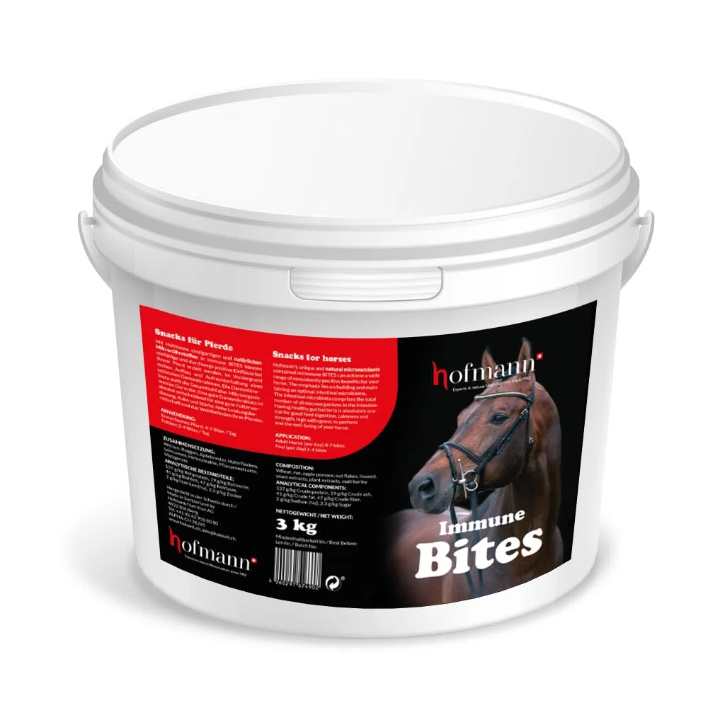 Hofmann Nutrition Immune Bites – natürliche Pferdeleckerlis für Darmgesundheit & Immunsystem – Ergänzungsfutter mit Mikronährstoffen – unterstützt die Verdauung – 3 kg Eimer