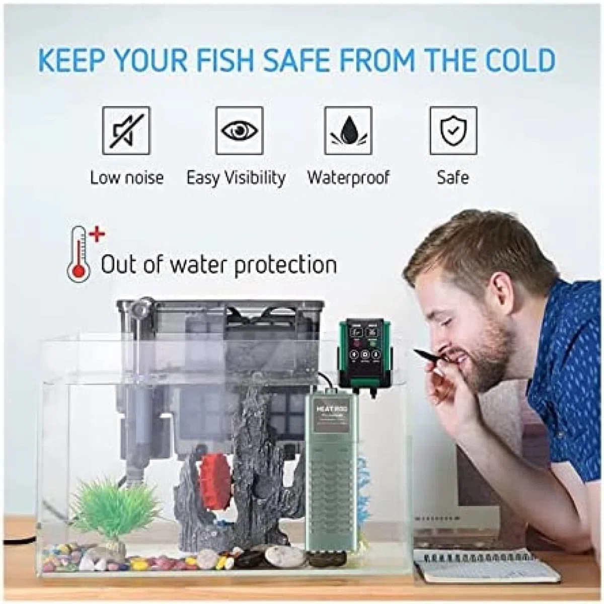 Aquarium-Heizung, Aquarium-Tauchheizung, intelligente LED-Temperaturanzeige und externer Temperaturregler, Heizstab für Süß- und Meerwasser-Aquarium-Wassererwärmung, 100 W, 1