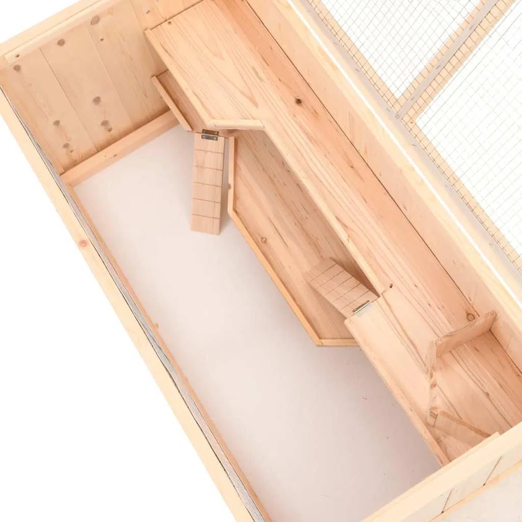Hamsterkäfig aus massivem Tannenholz 104 x 52 x 54 cm mit Drahtgitter, Rückzugsort und Auslauf für Hamster, Meerschweinchen, Mäuse, Nager und Kleintiere im Indoor und Outdoor Bereich