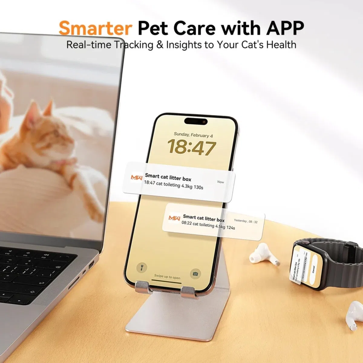 MeoWant Selbstreinigende Katzentoilette, große Kapazität, automatische Katzentoilette mit integrierten Sicherheitssensoren, APP-Steuerung, geruchsfrei für mehrere Katzen, mit Matte & Liner