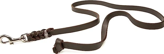 Hundeleine Leder 10m große Hunde – Schleppleine [ohne Handschlaufe] Lederleine Hund geflochten leicht – Führleine & Trainingsleine aus robustem Rindsleder mit Chrom Karabiner, Dog Leash 12mm, Braun