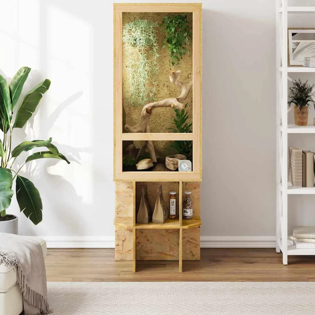 Terrarium aus OSB 50 x 50 x 150 cm für Reptilien und Nager - Großes Reptilienterrarium mit Glasschiebetüren und Thermometer