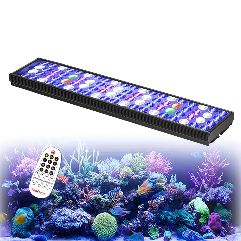 PopBloom Meerwasser LED 55W, mit Aufhängeset, Salzwasser LED Beleuchtung für Reef Coral Fish Wasserpflanzen Salzwasser Aquarium (für 50-70cm)