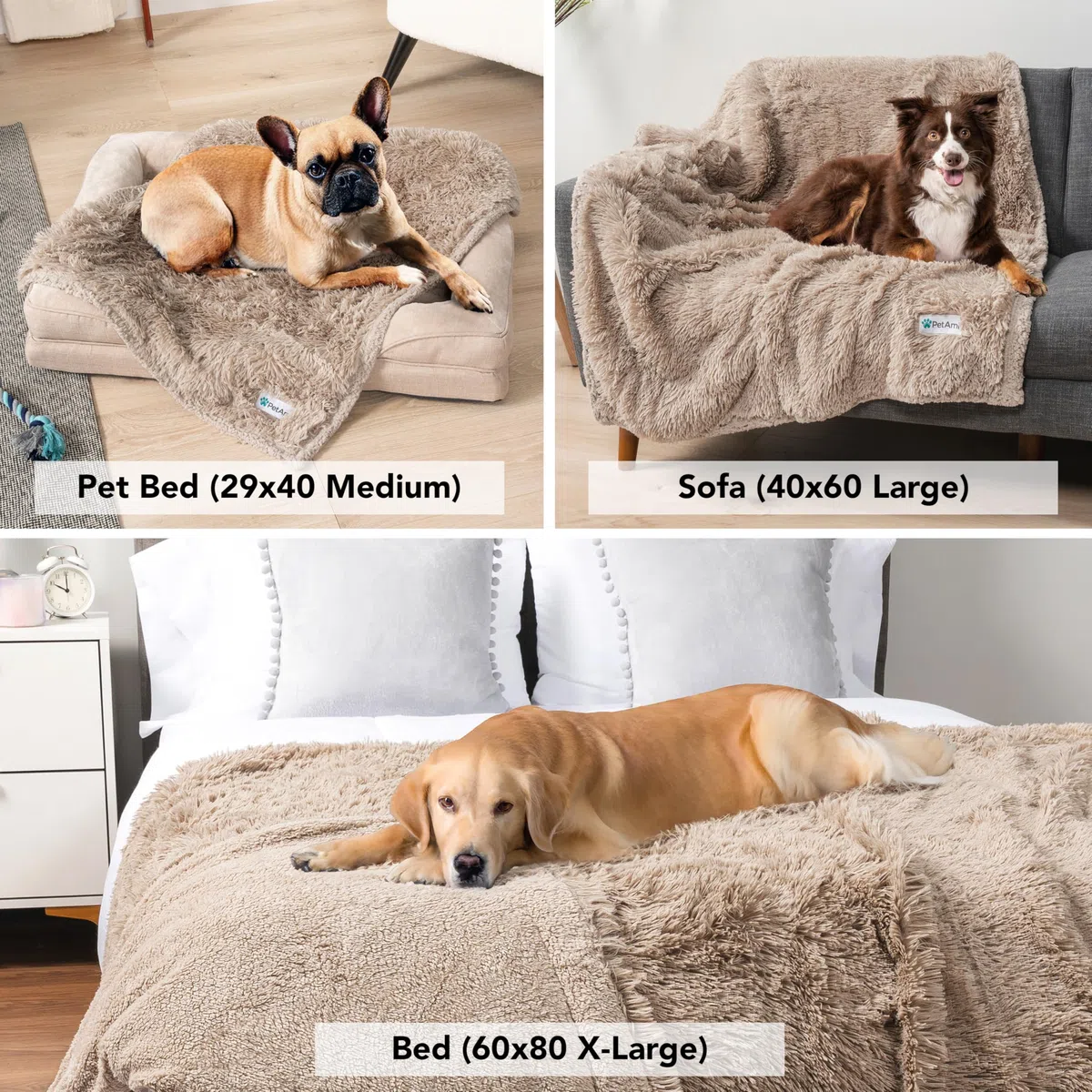 PetAmi Flauschige, wasserdichte Hundedecke, Kunstfell-Haustier-Fleece, Zotteldecke für Hunde und Katzen, flauschiger, weicher Plüsch-Sherpa-Überwurf, Möbelschutz, Sofa, Couch, Queen-Bett, Taupe, 90 x | Auslaufsicher, Kunstfell, Urinier-Unfallschutz, wendb