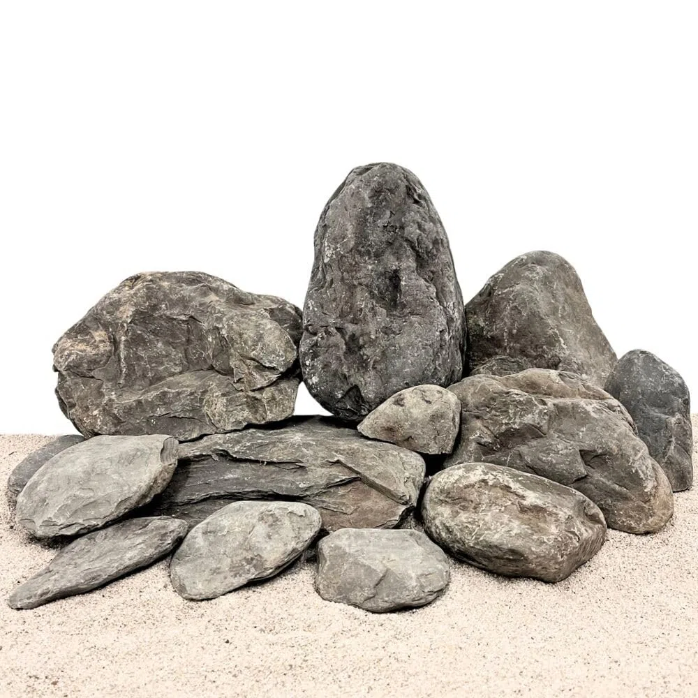 AquaOne Aquariumsteine Donnerkeil Dark Blue Sky Rock - Natursteine 25 kg Mix Größe M bis XL Steine für Aquascaping Natürliche Dekoration in Fossil-Optik