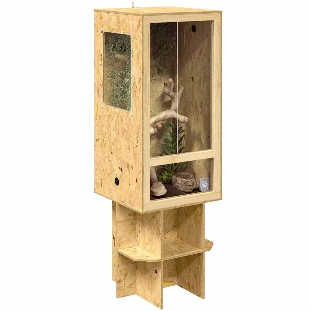 Terrarium aus OSB 50 x 50 x 150 cm für Reptilien und Nager - Großes Reptilienterrarium mit Glasschiebetüren und Thermometer