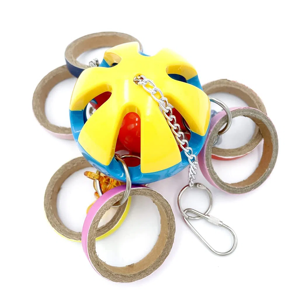 Bird Parrot Plastic Ball Toys with Colorful Cardboard Bagel and Acrylic Pacifiers for Parrot African Grey Cockatoo Cockatiel Sun Conures