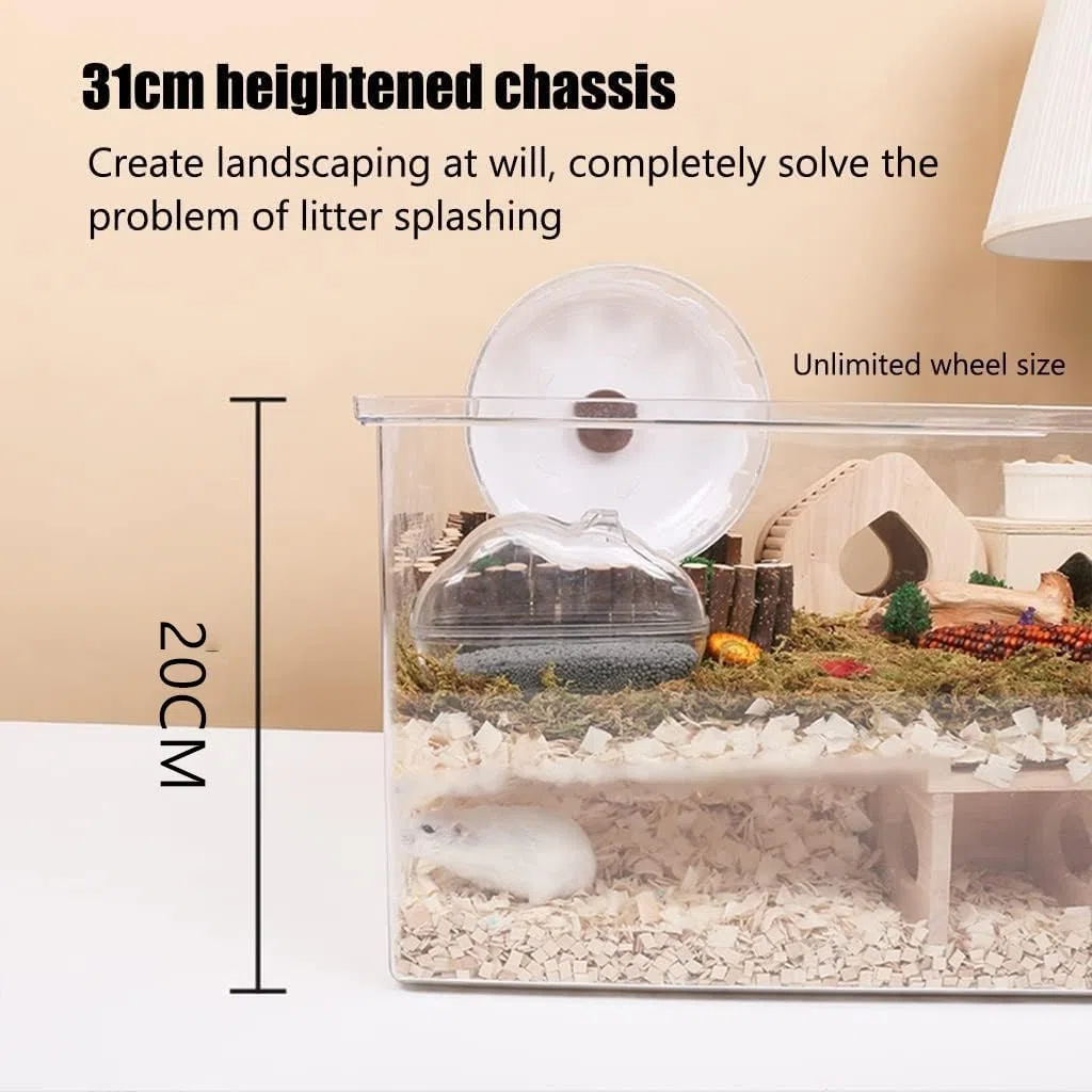 Großes Hamsterhaus mit Vorder- und Obertür, vollständig transparenter Acryl-Mauskäfig, atmungsaktives Lebensraumhaus für kleine Tiere (Größe: 70 cm)