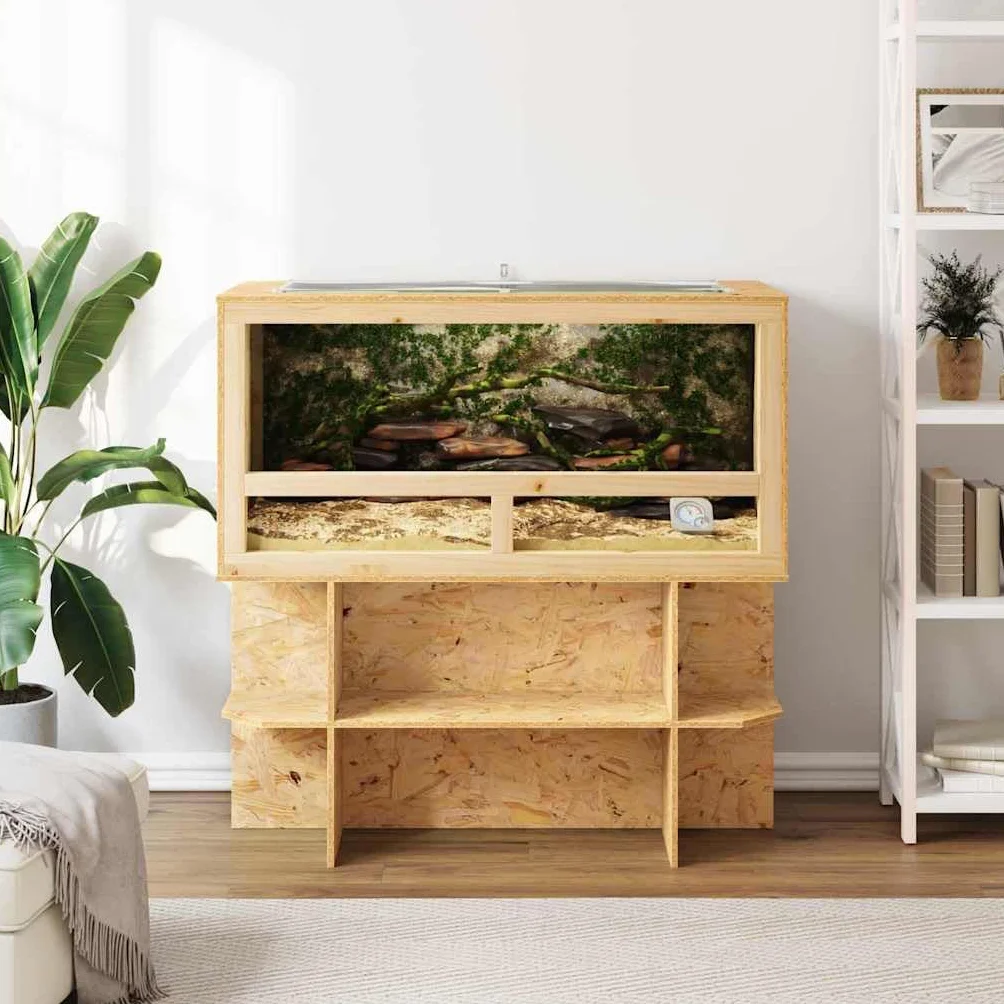 OSB Terrarium für Reptilien mit Schiebetür, 100 x 50 x 100 cm, braun, robuste OSB & Glas Konstruktion mit schwebenden Regalen, ideal für Reptilien und Nager
