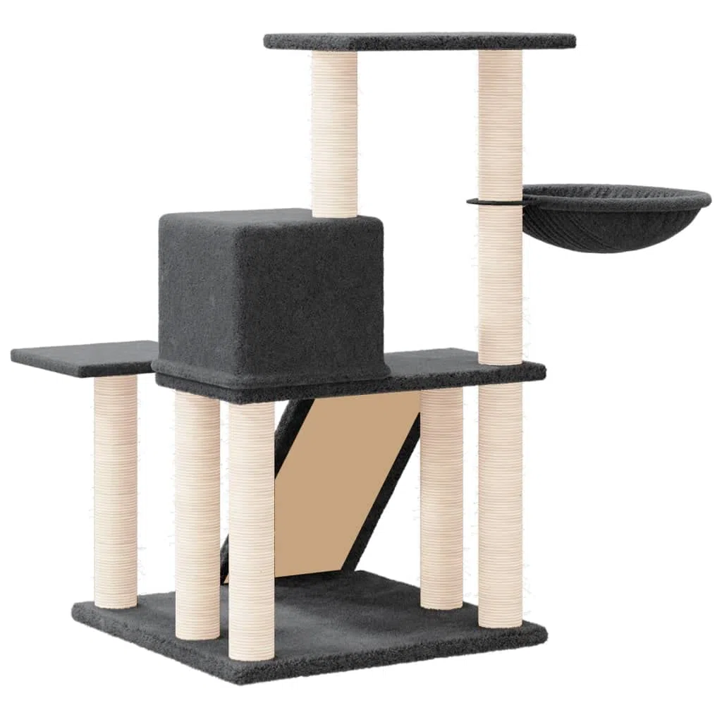 Kratzbaum mit Sisal-Kratzsäulen und Plüschbezug, 82 cm hoch, Katzenbaum mit Höhle, Hängematte, Plattform und Leiter für Klettern, Kratzen, Spielen und Ruhen in Wohnung oder Balkon