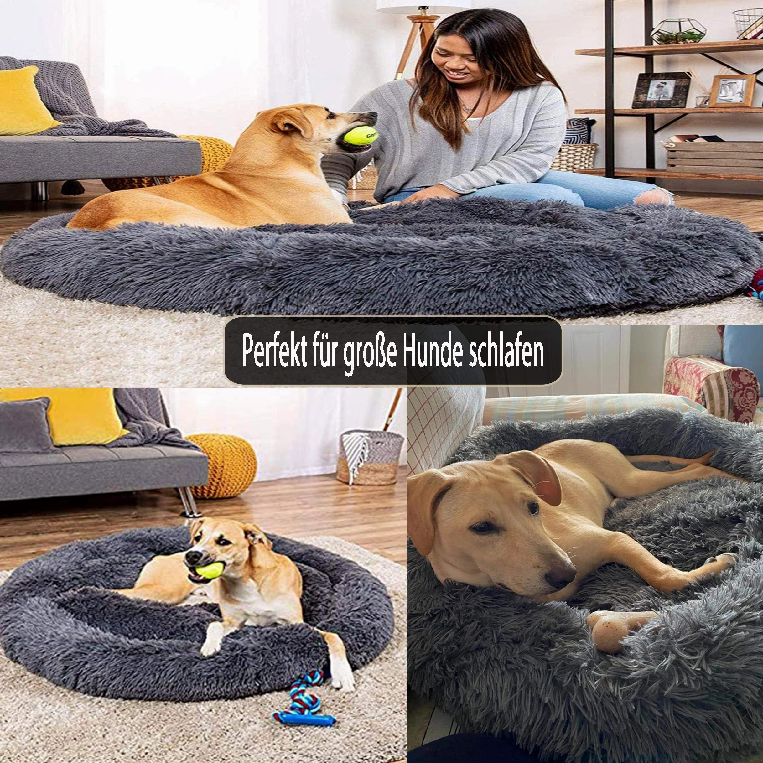 Memory Foam XL Hundesofa Orthopädisches für Grosse Mittlere Hunde Hundekissen Waschbar Oval Hoch Hundebett Antistress Flauschiges Rund Kuschelig Hundehöhle XXL Donut Dunkelgrau