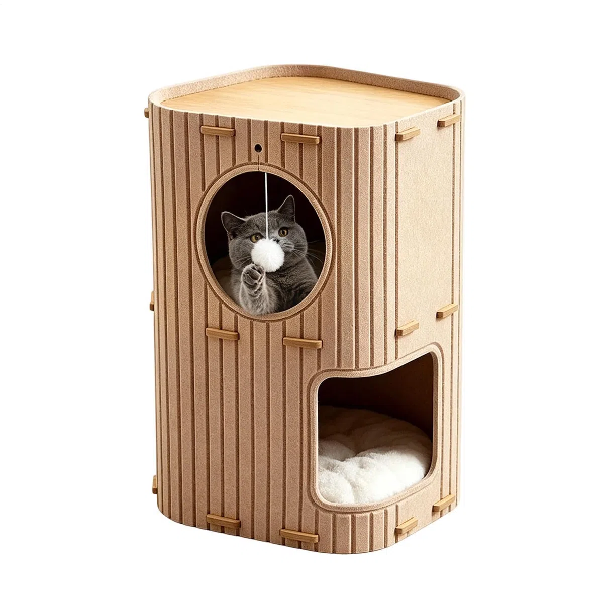 Katzenhöhlenbett Faltbares und kratzfestes Versteck mit zwei Lagen | Katzenbetten Mit Plüschball Für Ruhige Stunden, Entspannung, Schlaf, Spiel, Zuhause Und Reisen, Für Den Innenbereich