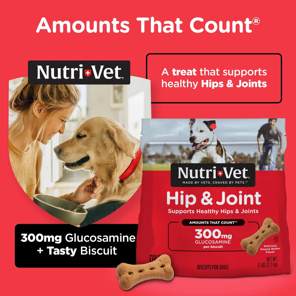 Nutri-Vet Hüft- und Gelenkkekse für Hunde – leckeres Hunde-Glucosamin-Leckerli & Hundegelenk-Ergänzungsmittel – großer Keks mit 300 mg Glucosamin – 2,7 kg