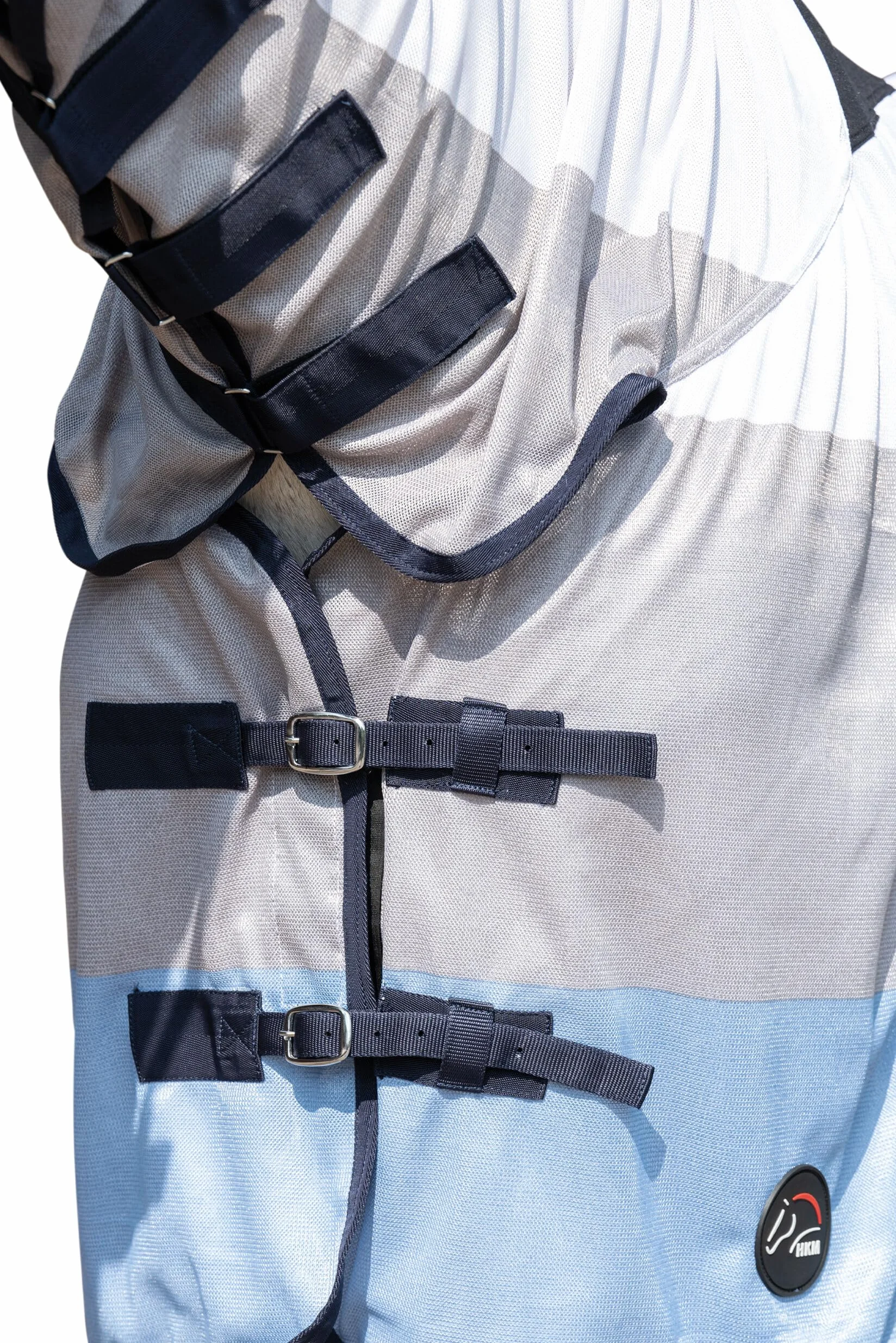 HKM Strong Fliegendecke mit Halsteil, Blau/Weiß/Grau, 155