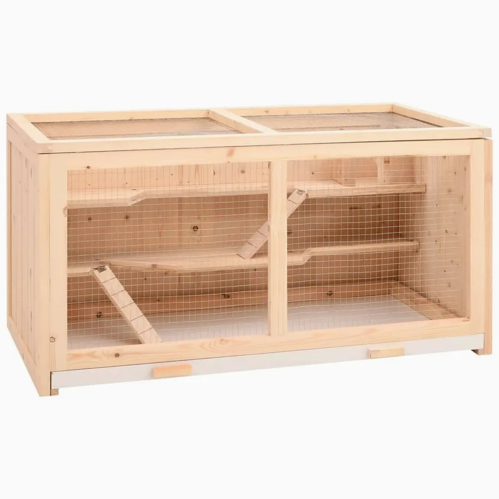 Hamsterkäfig aus Holz Nagerkäfig Tannenholz 89,5x45x45 cm | Großzügiges Nagerheim aus Tannenholz für Hamster und Mäuse, ideal für das Wohnzimmer mit praktischer Reinigungsschublade.
