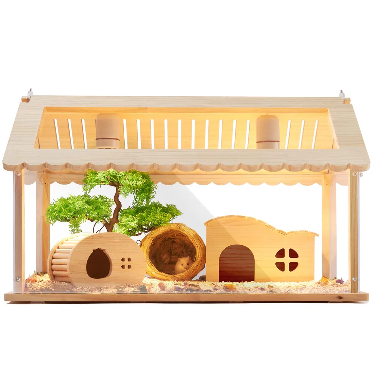 LURIVA 61.0 cm Transparenter Hamsterkäfig Kleintierkäfig Meerschweinchenkäfig Rattenkäfig Hamsterwohngehege Haustierhaus Holzrahmen Acrylplatten
