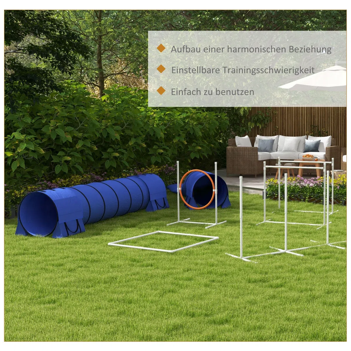 PawHut Agility Set Hunde 7-Teiliges Agility Ausrüstung Hundetunnel | Hürden,Slalomstangen,Springring,Aufbewahrungstasche,Pause-Box,Höhenverstellbar,Steckhürdenset,Trainingsset
