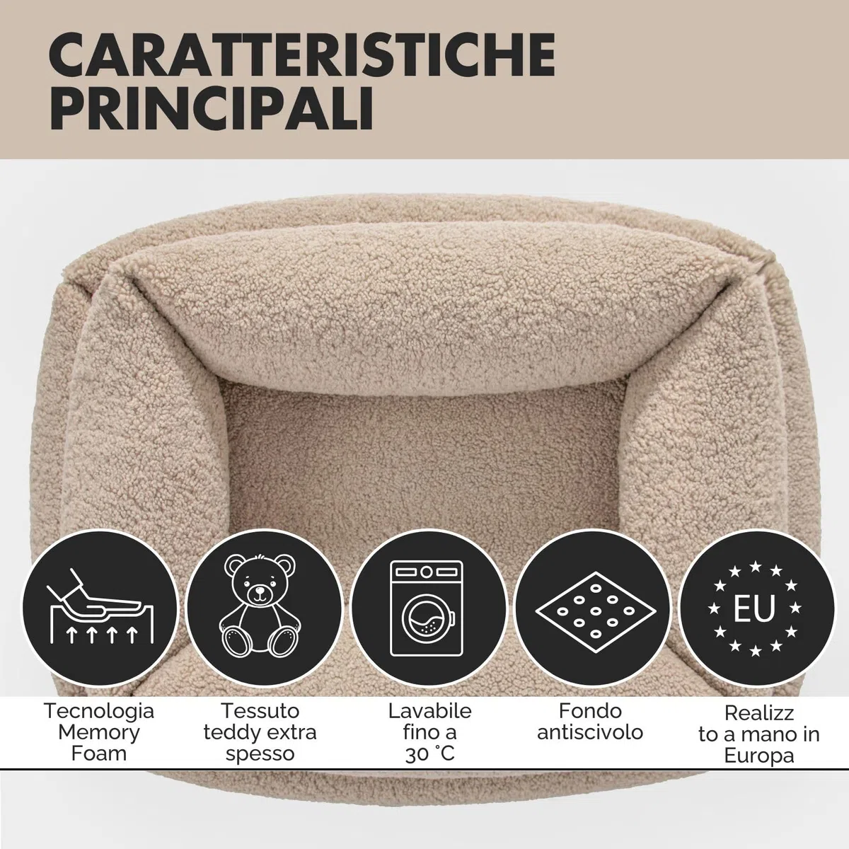 Sven Hundebett | Orthopädisches Hundebett | Teddy-Stoff | Hundekörbchen für kleine, mittelgroße und große Hunde (Greige, 75x105cm)
