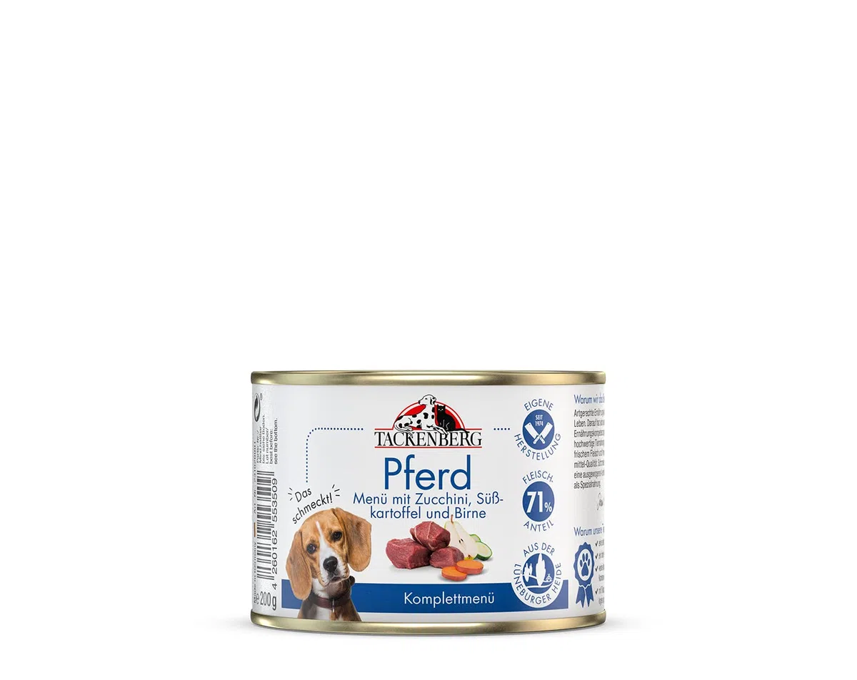 TACKENBERG Pferd mit Zucchini, Süßkartoffel und Birne Nassfutter Dose für Hunde - Hundefutter in Premiumqualität - natürlich getreidefrei, 24 x 400 g