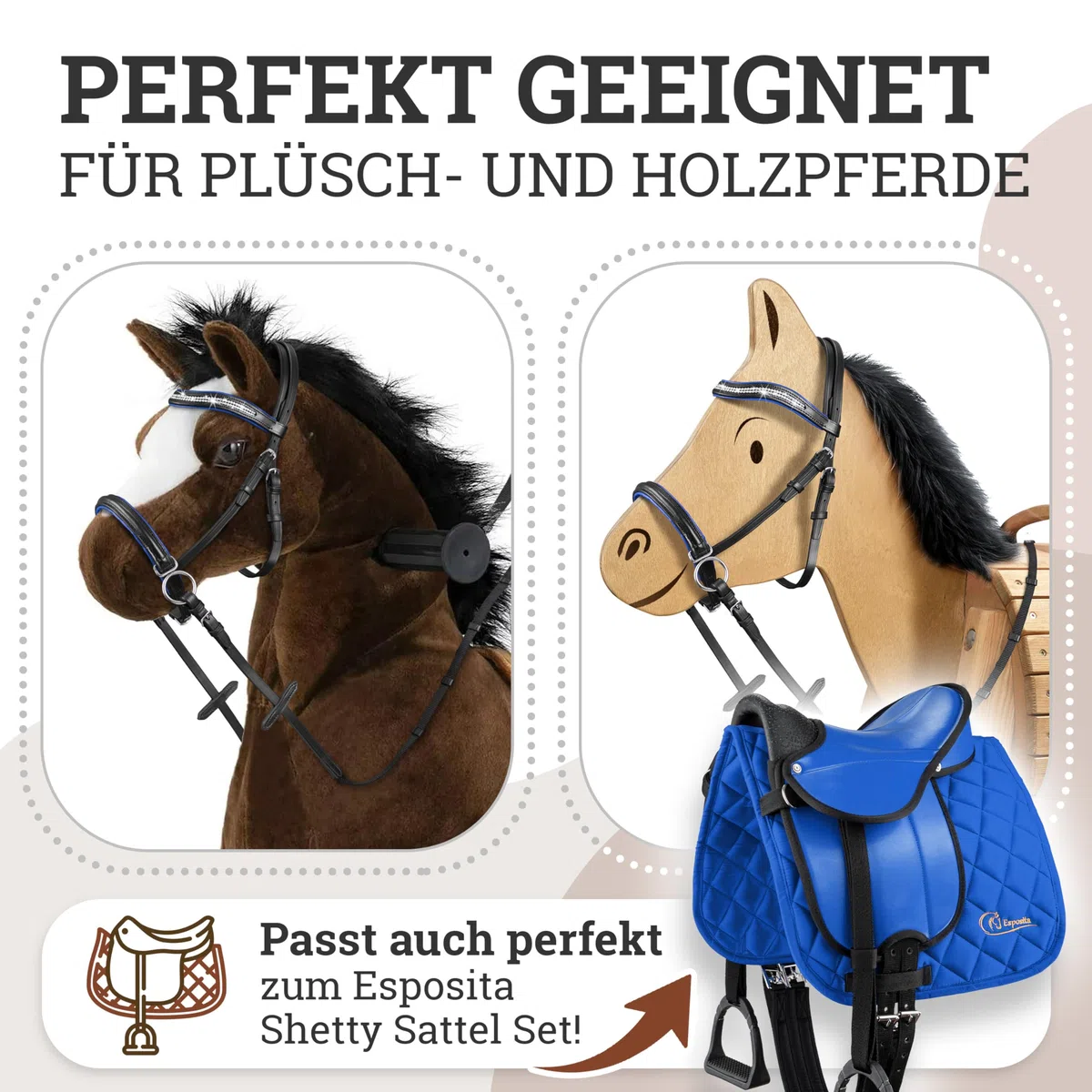 Esposita gebisslose Trense für Holzpferde Blau groß