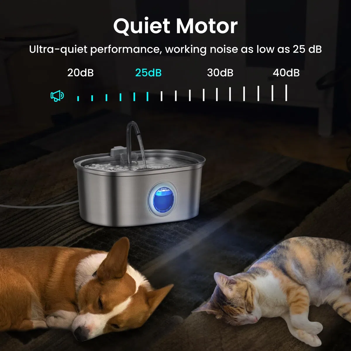 PawsPik - Edelstahl Haustier Wasserbrunnen, 13,5 Tassen Kapazität, Katzenwasserbrunnen für Indoor-Katzen, leises Design, 5-lagiges Filtersystem