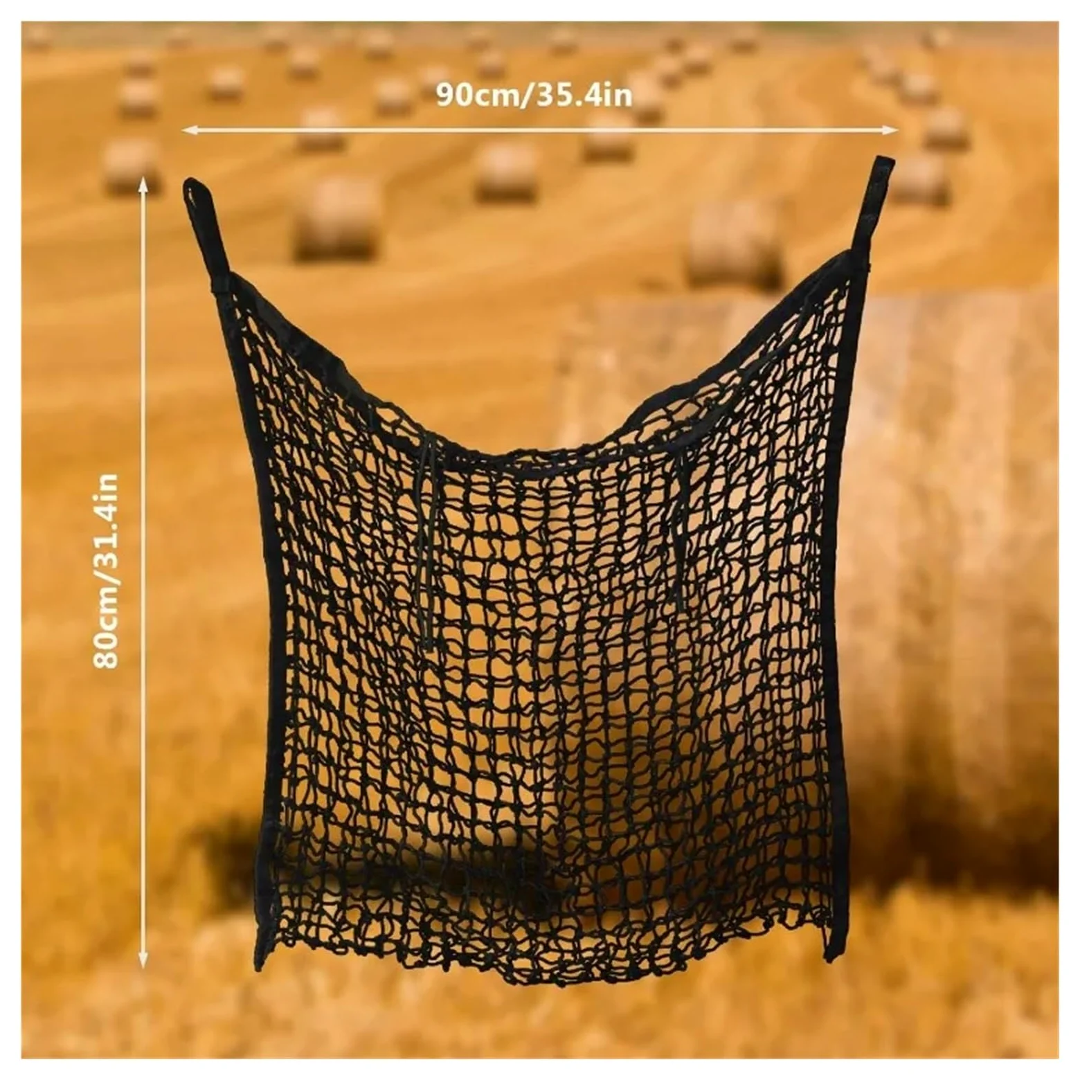 Heunetz für Pferde 2-teilige Heunetze for langsames Füttern von Pferden, 80 x 90 cm, Pferdetasche mit großem Fassungsvermögen und Kleiner Öffnung for Pferdeziegen(HayNet-Bk-2p)