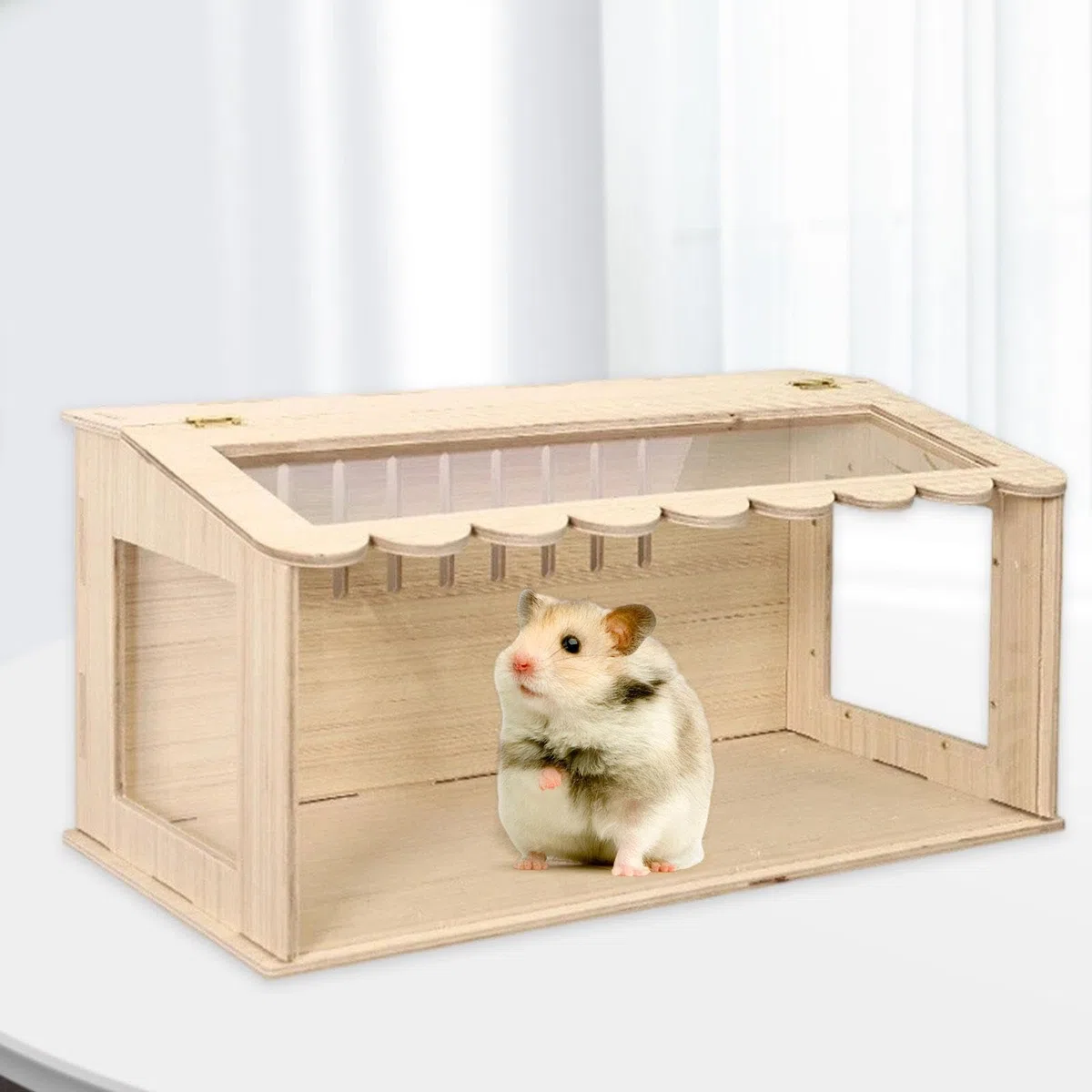 Gralara Hamsterkäfig Holz, Häuschen Holz Hamsterhaus, Hamsterhaus Holz Hamster Versteck Käfig Deko Zubehör, Kleintier Gehege Nistkasten Brutbox mit Fenster für Mäuse Chinchillas Vögel, 60 x 30 x 30cm
