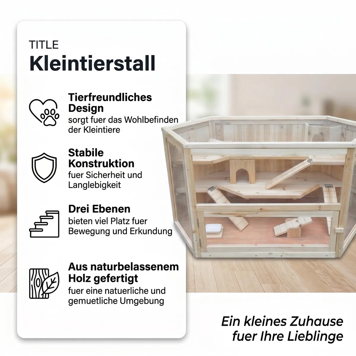 Mucola Kleintierkäfig Hamsterkäfig Holz 3-stöckig 115x60x58 cm Braun | Oben aufklappbarer Zugang, Rampen zwischen den Etagen, leicht zu reinigen, für Hamster, Ratten und andere Nager geeignet