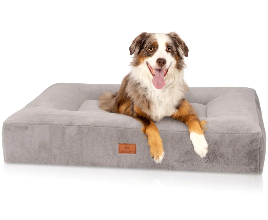 Knuffelwuff orthopädisches Hundebett mit kuschelig weichem Kaninchen Fellimitat Midland 120 x 100cm Grau - Abnehmbarer Bezug - waschbar - Hundekissen für große, mittelgroße und kleine Hunde