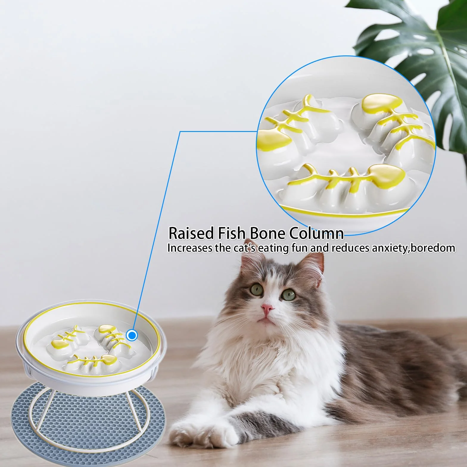 Erhöhter Futternapf für Katzen und Hunde, langsamer Futternapf für Nassfutter und Trockenfutter, stoppt Erbrechen und Ersticken, verlangsamt die Fressgeschwindigkeit, Keramik erhöhte langsame
