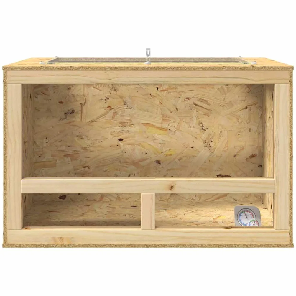 Terrarium Braun OSB 80 x 50 x 50 cm mit Thermometer, Reptilienhaus mit Schiebetür und Belüftung, Vivarium für Amphibien und Schlangen, vielseitiges Gehege
