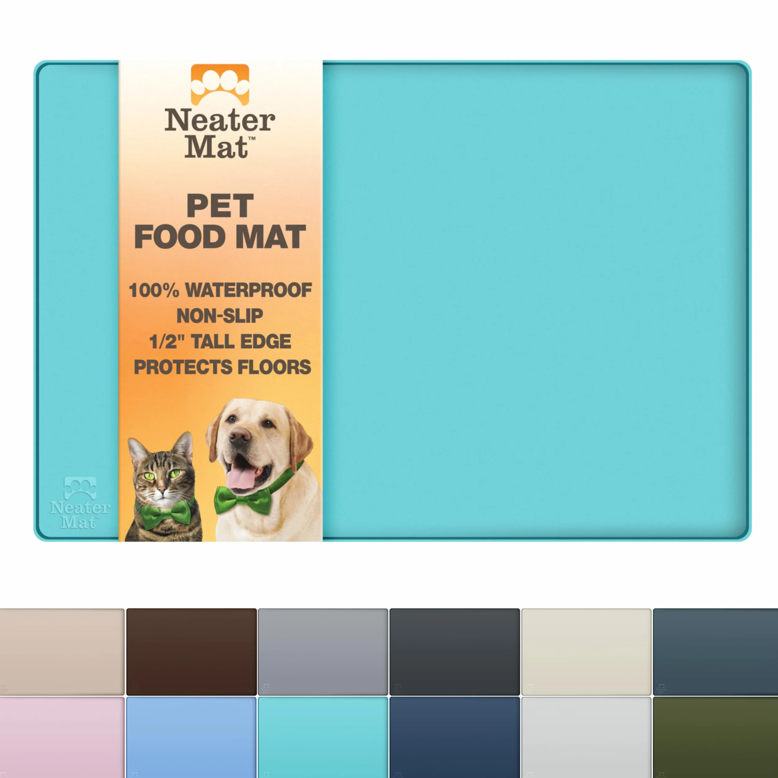 Neater Pet Brands Napfunterlage Hund und Katzen Wasserdicht - Silikon Katzen- und Hundenapf Unterlage - Futtermatte Hund und Katzen Schützt Böden vor Futter und Wasser (40,6 x 25,5 cm, Aquamarin)