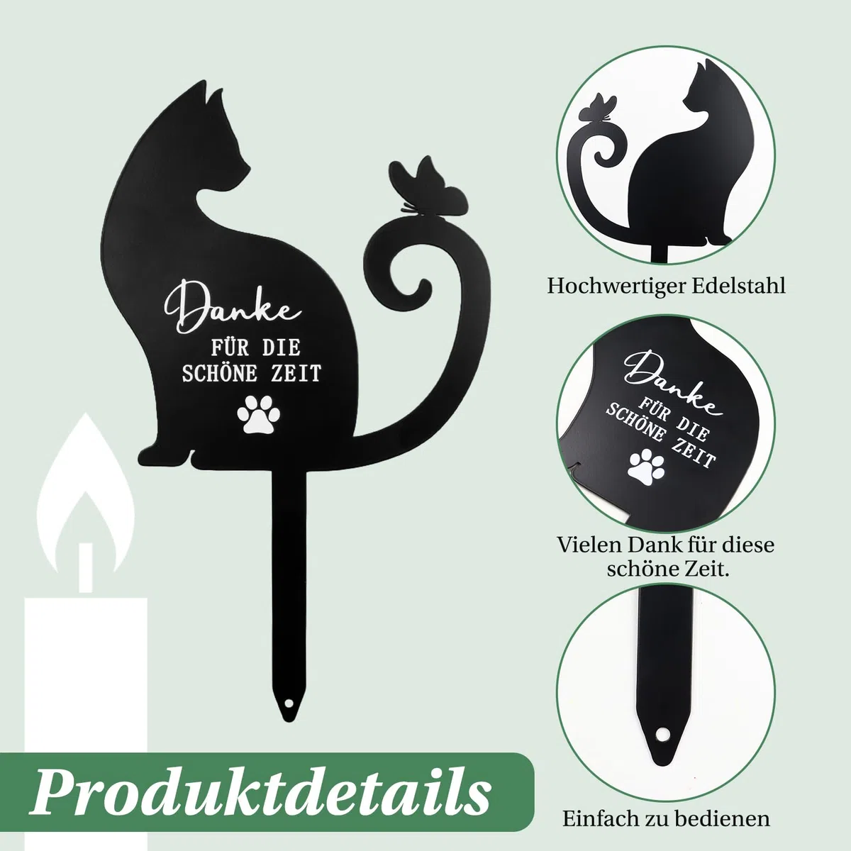Gedenkstein Katze, Metal Grabplatte mit Gravur Katze Gedenkstein,Grabstein Katze für Draußen,Schwarz ﻿Katzen Grabschmuck aus Edelstahl,für Den Garten Grabdekoration Andenken an Den,für Tierbesitzer