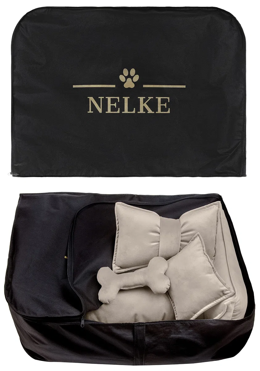 NELKE Hundebett Beige Hundekorb kuschelig Hundekörbchen im Scandynavian Stil Hundesofa Hochwertige Hundecouch mittelgroße und kleine Hunde waschbar Hundekissen